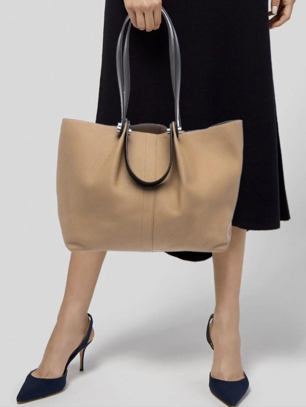 All Saints Tan Leather Tote with Black Handles
